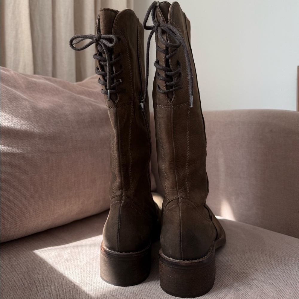 Donna Più Brown Leather Riding Boots Distressed Lace Back 38 US 7–7.5 - Picture 9 of 10